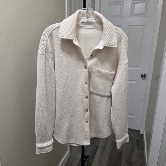 OAK + FORT Sweaters - OAK + FORT Cotton Blend Cream Button-Up Sweater